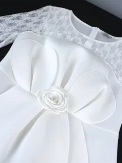 Women's Plus Size Curve Party Dress Lace Dress Bodycon Plain Midi Dress Long Sleeve Lace Bow Crew Neck Fashion Party White Fall Winter XL XXL 3XL 4XL -HANs Plus Size Style Shop xfvpjh1694165773956