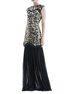 Women's Retro 1920s Sequin Dress Long Dress Maxi Dress Party Halloween Sequins Ruffle Leaf Crewneck Sleeveless Regular Fit Spring Fall 2023 Black Red S M L XL -HANs Plus Size Style Shop xgatjf1692947215335