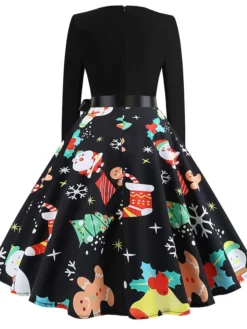 Women's Christmas Retro 1950s Vintage Dress Midi Dress Party Ruched Bow Fruit V Neck Long Sleeve Regular Fit Fall Winter 2023 Deep Green Black S M L XL -HANs Plus Size Style Shop xhpbuk1695363822891