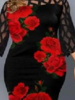 Women‘s Plus Size Curve Flattering Dresses Elegant Apple Shaped Dress Wedding Guest Party Dress Print Crew Neck Sleeve Spring Fall Work Casual Prom Dress Midi Dress Daily Work Dress -HANs Plus Size Style Shop xhsnvn1649312172660