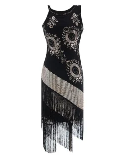 Women's Retro 1920s Fringe Dress Midi Dress Party Halloween Sequins Tassel Fringe Floral Spaghetti Strap Sleeveless Regular Fit Spring Fall 2023 Silver Red S M L XL -HANs Plus Size Style Shop xijiqd1693206893095