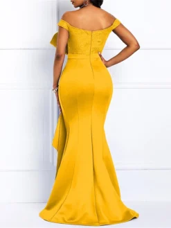 Women‘s Plus Size Curve Party Dress Sheath Dress Black Dress Solid Color Long Dress Maxi Dress Sleeveless Lace Ruffle Off Shoulder Fashion Party Yellow Red Summer Spring L XL XXL 3XL -HANs Plus Size Style Shop xjgozf1680602313472