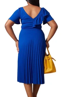 Women‘s Plus Size Curve Party Dress Solid Color V Neck Ruched Short Sleeve Fall Spring Work Prom Dress Maxi Long Dress Party Holiday Dress Ruffle -HANs Plus Size Style Shop xjjinf1648637000041