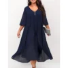 Women‘s Plus Size Curve Work Dress Holiday Dress Swing Dress Classic Holiday Date Vacation Midi Dress Ruched Mesh V Neck Half Sleeve Solid Color Plain Regular Fit Wine Dark Blue Fall Winter