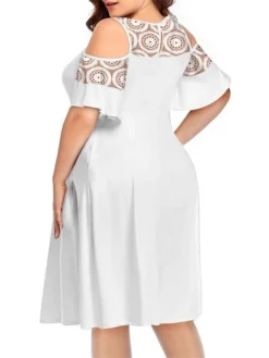 Women‘s Plus Size Curve Casual Dress Solid Color Crew Neck Lace Half Sleeve Fall Spring Casual Knee Length Dress Casual Daily Dress -HANs Plus Size Style Shop xkgzij1656060136877