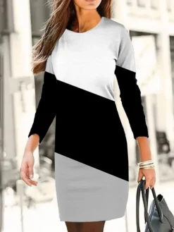 Women's Casual Dress Sweatshirt Dress Mini Dress Active Fashion Outdoor Holiday Vacation Crew Neck Print Geometric Loose Fit Black Pink Purple S M L XL XXL -HANs Plus Size Style Shop xkkeit1692341446507