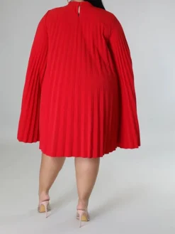 Women‘s Plus Size Curve Casual Dress Shift Dress Solid Color Midi Dress Long Sleeve Pleated Stand Collar Basic Daily Black White Fall Spring XL XXL 3XL 4XL 5XL -HANs Plus Size Style Shop xklezl1672817487079