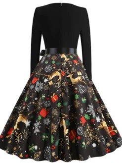 Women's Christmas Casual Dress Knee Length Dress Black Long Sleeve SnowflakeTree Animal Bow Print Fall Winter Crew Neck Stylish Casual Modern 2022 S M L XL XXL -HANs Plus Size Style Shop xlteiv1661418253913