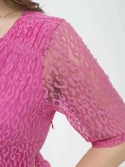 Women's Plus Size Curve Party Dress Lace Dress Cocktail Dress Midi Dress Fuchsia Half Sleeve Pure Color Lace Summer Spring Fall V Neck Fashion Birthday Wedding Guest Vacation 2023 XL XXL 3XL 4XL -HANs Plus Size Style Shop xmeioq1692157195150