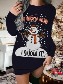 Women's Christmas Sweatshirt Dress Shift Dress Black Wine Long Sleeve Santa Claus Print Winter Fall Autumn Fashion Christmas Daily Loose Fit 2022 S M L XL XXL 3XL