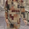 Women's Casual Dress Hoodie Dress Mini Dress Warm Fashion Outdoor Vacation Going Out Hoodie Pocket Print Geometric Regular Fit Wine Blue Khaki S M L XL XXL