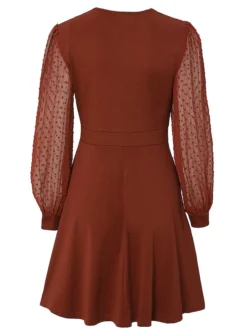 Women's Casual Dress Swing Dress Plain Dress Midi Dress Mesh Daily Date Going Out Fashion Basic V Neck Long Sleeve 2023 Slim Black Brown Green Color S M L XL Size -HANs Plus Size Style Shop xncitq1691991907139