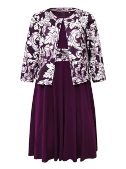 Women‘s Plus Size Curve Dress Set Print Crew Neck Long Sleeve Spring Fall Elegant Maxi Long Dress Formal Party Dress -HANs Plus Size Style Shop xnvsja1669284879418