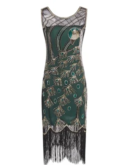 Women's Retro 1920s Fringe Dress Midi Dress Party Holiday Sequins Tassel Fringe Animal Crewneck Sleeveless Regular Fit Spring Fall 2023 Black Red S M L XL -HANs Plus Size Style Shop xnyaer1693533781529