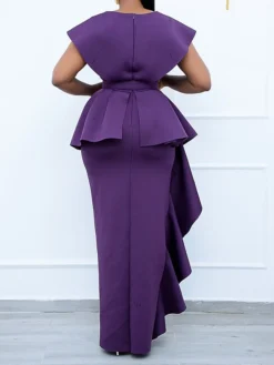 Women's Plus Size Curve Party Dress Solid Color V Neck Short Sleeve Spring Summer Prom Dress Maxi Long Dress Party Dress -HANs Plus Size Style Shop xnznbn1652684133251