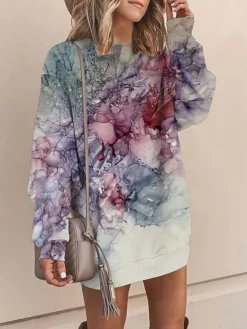 Women's Casual Dress Sweatshirt Dress Mini Dress Warm Fashion Outdoor Vacation Going Out Crew Neck Print Multi Color Loose Fit Pink Royal Blue Blue S M L XL XXL -HANs Plus Size Style Shop xovfmh1694166432738