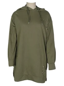 Women's Casual Dress Hoodie Dress Plain Dress Mini Dress Pocket Ripped Outdoor Daily Going Out Active Fashion Hooded Long Sleeve 2023 Loose Fit Pink Khaki Army Green Color S M L XL Size -HANs Plus Size Style Shop xphmhf1694487168007