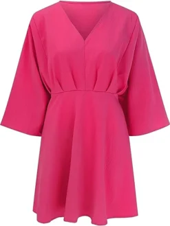 Women's Casual Dress Plain Dress Spring Dress Mini Dress Ruched Daily Date Going Out Fashion Basic V Neck Long Sleeve 2023 Loose Fit Black White Pink Color S M L XL Size -HANs Plus Size Style Shop xpsxll1692161494507