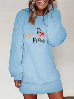 Women's Casual Dress Sweatshirt Dress Winter Dress Leaf Floral Print Crew Neck Mini Dress Fashion Streetwear Outdoor Daily Long Sleeve Loose Fit White Blue Orange Fall Winter S M L XL XXL -HANs Plus Size Style Shop xqawwm1692938229430