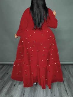 Women‘s Plus Size Curve Flattering Dresses Elegant Apple Shaped Dress Wedding Guest Casual Dress Swing Dress Polka Dot Long Dress Maxi Dress Long Sleeve Mesh Stand Collar Basic Daily Spring Summer -HANs Plus Size Style Shop xqazgc1672824080580