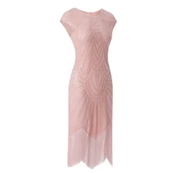 Women's Retro 1920s Fringe Dress Midi Dress Party Holiday Sequins Tassel Fringe Geometric Crewneck Short Sleeve Regular Fit Spring Fall 2023 Silver Black XS S M L -HANs Plus Size Style Shop xqrmic1692674887289