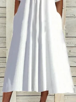 Women's Casual Dress White Dress Summer Dress Midi Dress Lace Button Outdoor Daily Vacation Fashion Modern Split Neck Half Sleeve 2023 Loose Fit White Color S M L XL XXL Size -HANs Plus Size Style Shop xqvyjt1686651515261