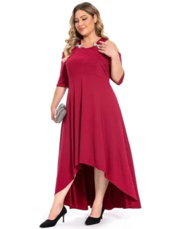 Women‘s Plus Size Curve Party Dress Swing Dress Formal Dress Solid Color Midi Dress Half Sleeve Hollow Out Plus High Low V Neck Elegant Party Black White Summer Spring L XL XXL 3XL 4XL -HANs Plus Size Style Shop xrgkav1694769366090