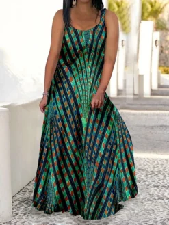 Women's Plus Size Curve Casual Dress Swing Dress Strap Dress Peacock Feather Maxi Long Dress Sleeveless Print Strap Romantic Daily Deep Purple Deep Green Summer Spring L XL XXL 3XL 4XL -HANs Plus Size Style Shop xsopwa1680773025572