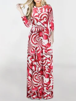 Women‘s Christmas Holiday Casual Vintage Dress Long Dress Maxi Dress Party Ruched Patchwork Santa Claus Crew Neck Long Sleeve Regular Fit Fall Winter 2023 Black White S M L XL -HANs Plus Size Style Shop xtpzuw1694165885786