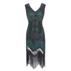 Women's Retro 1920s Fringe Dress Midi Dress Party Halloween Sequins Tassel Fringe Floral V Neck Sleeveless Regular Fit Spring Fall 2023 Black White S M L XL -HANs Plus Size Style Shop xujdfl1692610420007