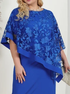 Women's Plus Size Curve Party Dress Lace Dress Cocktail Dress Midi Dress Pink Blue Half Sleeve Floral Lace Summer Spring Fall Crew Neck Fashion Birthday Wedding Guest Vacation L XL XXL 3XL 4XL 5XL -HANs Plus Size Style Shop xujyrn1692157180256