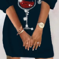 Women‘s Christmas Sweatshirt Dress Winter Dress Short Mini Dress Black 3/4 Length Sleeve Hat Print Fall Winter V Neck Vacation Casual 2022 S M L XL XXL 3XL -HANs Plus Size Style Shop xvbezq1663581446242