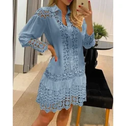 Women's Shirt Dress Casual Dress Midi Dress White Blue Green Long Sleeve Pure Color Ruched Spring Summer Shirt Collar Basic Daily Date Vacation Loose Fit 2023 S M L XL XXL 3XL -HANs Plus Size Style Shop xvhlqn1658296076169