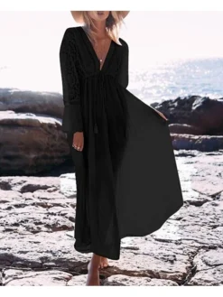 Women's Swimwear Cover Up Beach Dress Normal Swimsuit Lace Solid Color White Black Bathing Suitsyy
