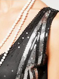 Women's Retro 1920s Sequin Dress Midi Dress Party Halloween Sequins Patchwork Leaf Deep U Sleeveless Regular Fit Spring Fall 2023 Pink Red XS S M L -HANs Plus Size Style Shop xvxuyi1692948630678