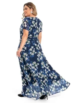 Women‘s Plus Size Curve Casual Dress Swing Dress A Line Dress Floral Long Dress Maxi Dress Short Sleeve Mesh Print Crew Neck Elegant Daily Dark Blue Summer Spring L XL XXL 3XL 4XL -HANs Plus Size Style Shop xwrcmi1694769234977