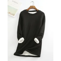 Women's Casual Dress Sweatshirt Dress Winter Dress Mini Dress Teddy Fleece Home Daily Going Out Basic Casual Crew Neck Long Sleeve Regular Fit Wine Red Big Red Black Color S M L XL XXL Size -HANs Plus Size Style Shop xxfzfb1602325119610