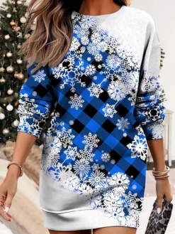 Women's Christmas Casual Dress Sweatshirt Dress Mini Dress Warm Fashion Outdoor Vacation Crew Neck Print Geometric Print Loose Fit Red Blue Purple S M L XL XXL -HANs Plus Size Style Shop xxhvem1695371447370