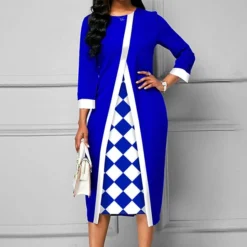Women‘s Plus Size Curve Party Dress Plaid Crew Neck Print Long Sleeve Winter Fall Elegant Prom Dress Midi Dress Formal Party Dress -HANs Plus Size Style Shop xxxcgj1639986914155