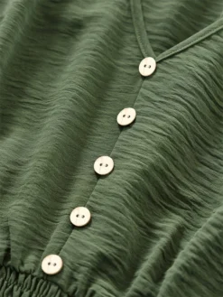 Women's Casual Dress Plain Dress Empire Waist Dresses Midi Dress Pleated Button Street Daily Holiday Fashion Streetwear V Neck Long Sleeve 2023 Loose Fit Black Blue Army Green Color S M L XL Size -HANs Plus Size Style Shop xyhzlj1691148151898