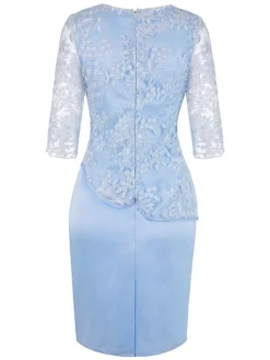 Women‘s Plus Size Curve Sheath Dress Floral Round Neck Lace Half Sleeve Fall Spring Work Vintage Prom Dress Knee Length Dress Party Daily Dress -HANs Plus Size Style Shop xykjyj1557063603622