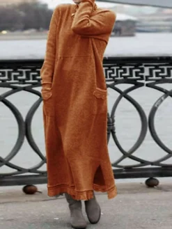 Women's Casual Dress Sweater Dress Sweatshirt Dress Maxi Long Dress Black Army Green Red Long Sleeve Pure Color Pocket Spring Fall Winter Crew Neck Fashion Vacation Fall Dress 2023 S M L XL XXL 3XL -HANs Plus Size Style Shop xzcmex1695114127981