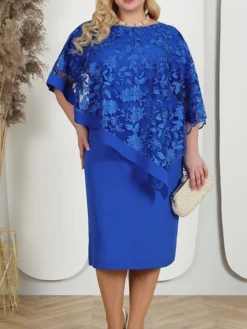 Women's Plus Size Curve Party Dress Lace Dress Cocktail Dress Midi Dress Pink Blue Half Sleeve Floral Lace Summer Spring Fall Crew Neck Fashion Birthday Wedding Guest Vacation L XL XXL 3XL 4XL 5XL -HANs Plus Size Style Shop xztzrm1692157176523