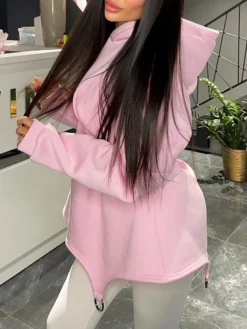 Women's Casual Dress Hoodie Dress Mini Dress Active Vacation Formal Holiday Vacation Hoodie Design Solid Color Slim Black White Pink S M L XL -HANs Plus Size Style Shop yairif1697107032750