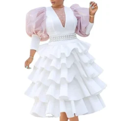 Women's Plus Size Curve Party Dress Solid Color Crew Neck Layered Long Sleeve Winter Fall Vintage Prom Dress Midi Dress Party Date Dress -HANs Plus Size Style Shop yajush1641889536765