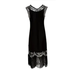 Women's Retro 1920s Fringe Dress Midi Dress Party Halloween Sequins Tassel Fringe Geometric Crewneck Sleeveless Regular Fit Spring Fall 2023 Black S M L XL -HANs Plus Size Style Shop ycimzx1692858193657