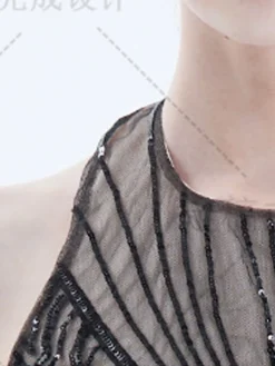 Women's Retro 1920s Sequin Dress Long Dress Maxi Dress Party Evening Party Sequins Backless Geometric Halter Neck Sleeveless Regular Fit Spring Fall 2023 Black Gold S M L XL -HANs Plus Size Style Shop yclrfu1692942410515