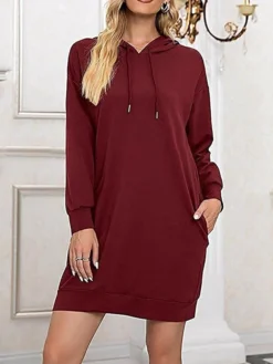 Women's Casual Dress Hoodie Dress Shift Dress Mini Dress Pocket Outdoor Street Daily Active Fashion Hooded Long Sleeve 2023 Loose Fit Black Wine Army Green Color S M L XL XXL Size -HANs Plus Size Style Shop yczict1693558123724