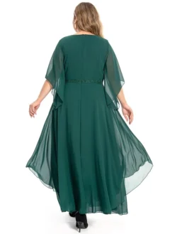 Women‘s Plus Size Curve Casual Dress Swing Dress Plain Long Dress Maxi Dress 3/4 Length Sleeve Layered V Neck Basic Outdoor Dark Green Summer Spring L XL XXL 3XL 4XL -HANs Plus Size Style Shop ydekbd1694771217625