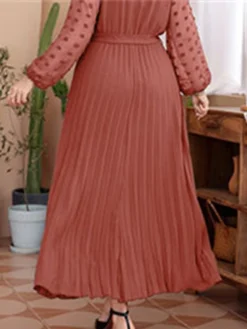 Women's Plus Size Prom Dress Party Dress Wedding Guest Dress Long Dress Maxi Dress Red Long Sleeve Pure Color Lace Up Fall Winter Autumn V Neck Fashion Winter Dress Evening Party Wedding Guest 2023 L -HANs Plus Size Style Shop yefdhw1693535322566